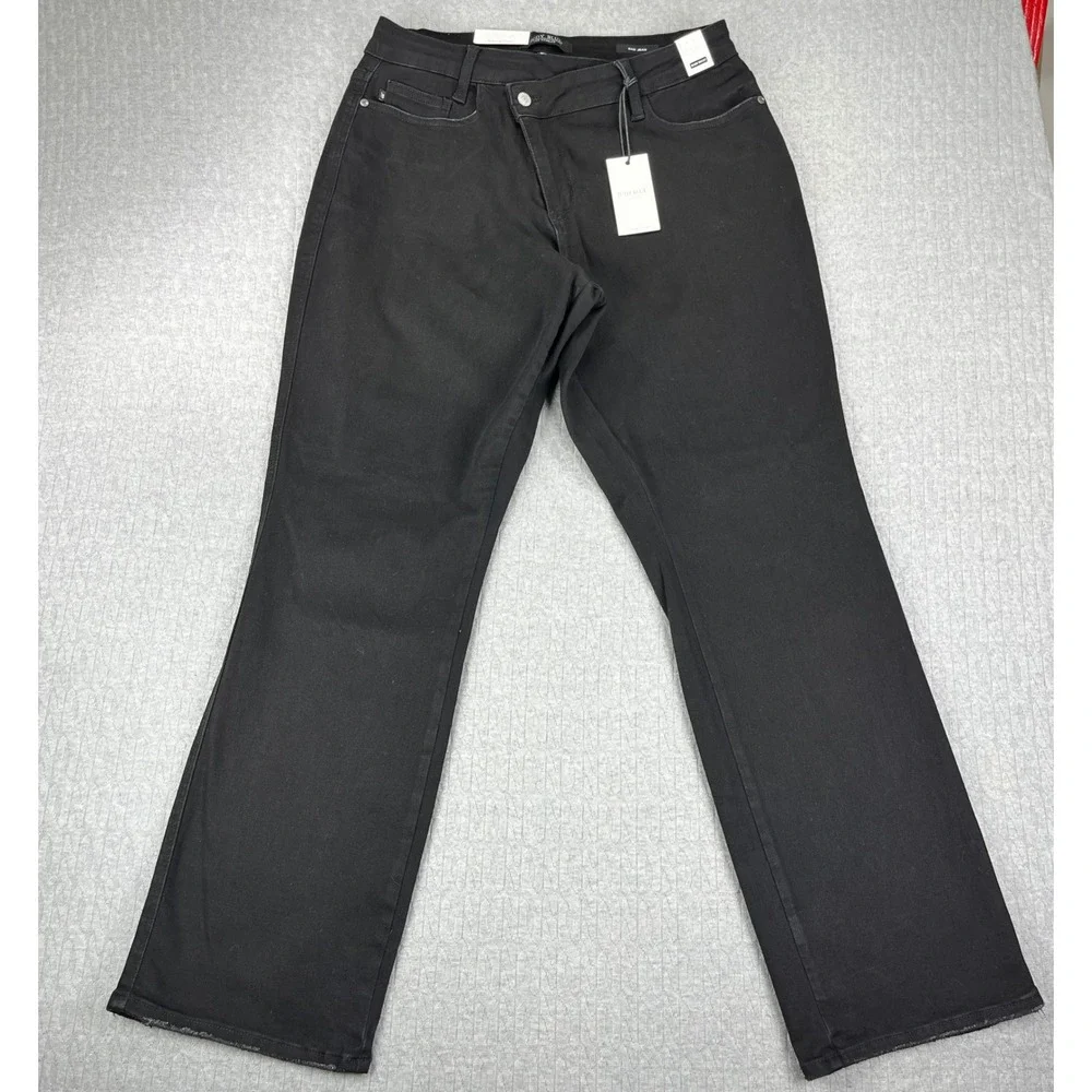 New Judy Blue Jeans Women 16W Black High Waist Crossover Fly Straight Leg‎